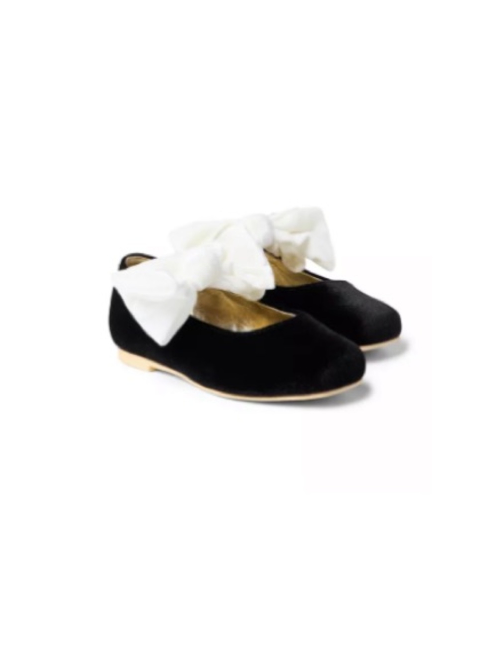 Janie & Jack Black Dress Flats with White Velvet Bow Accent